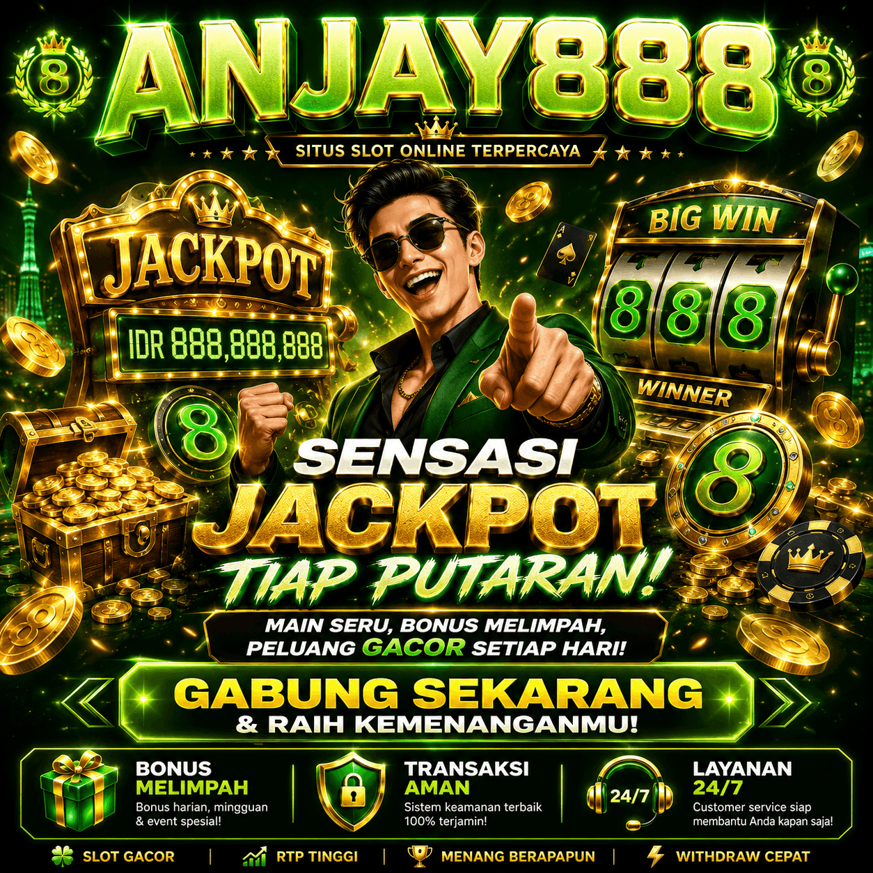Thumbnail 1 of 3, Poster, ANJAY888 ⚡ PILIHAN GAME SLOT ONLINE DENGAN DESAIN DINAMIS DAN RESPONSIF designed and sold by ANJAY888.